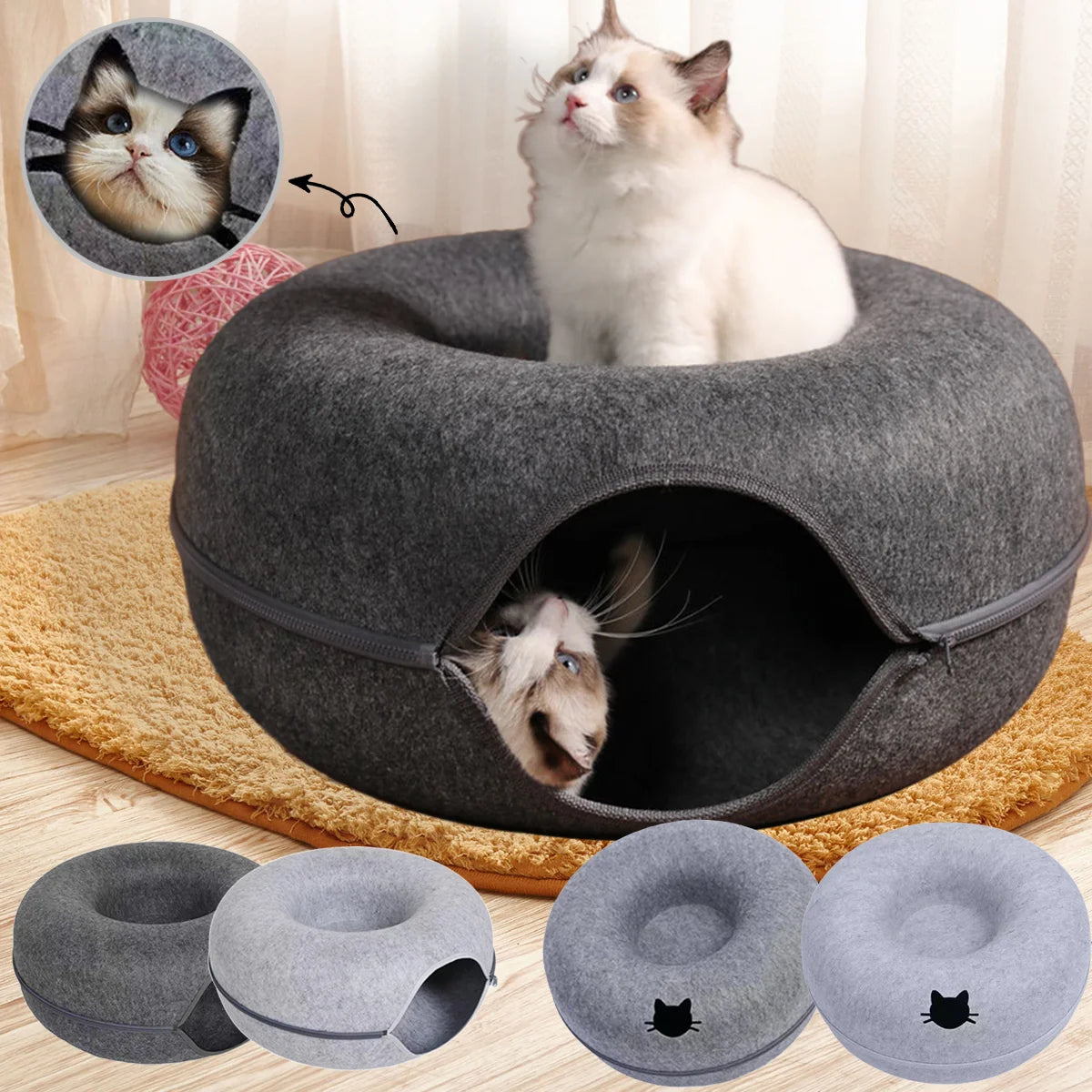 Felt Donut Bed Cats House Breather Hole Dog
