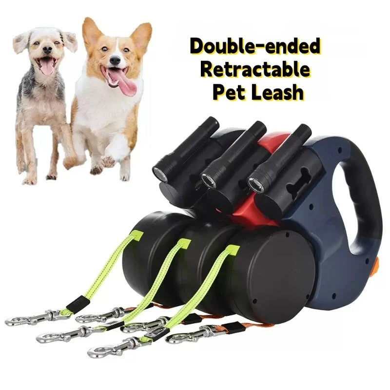 Dual Head Retractable Dog Leash Equipped Light Poop