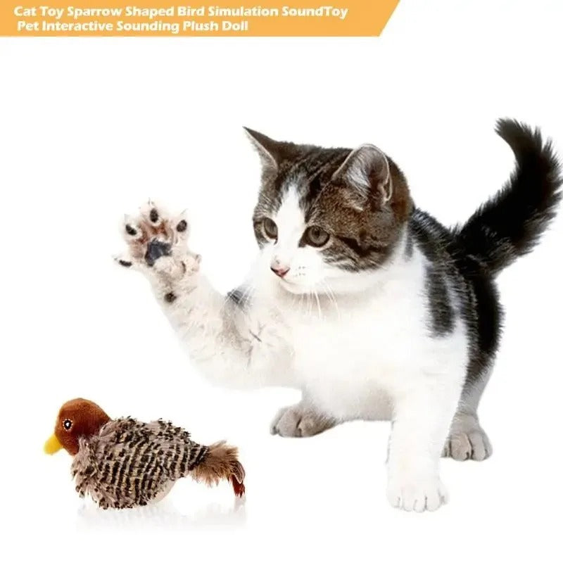 Bird Simulation Sound Plush Toy Cat Sparrow Shaped